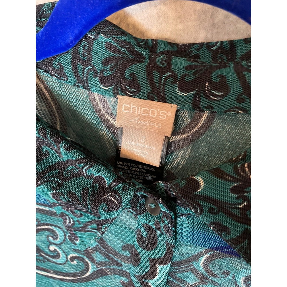 Karen Kane Sheer‎ Tunic Top Womens Size 12/14 Green Floral Button Up Longsleeve - Picture 6 of 9